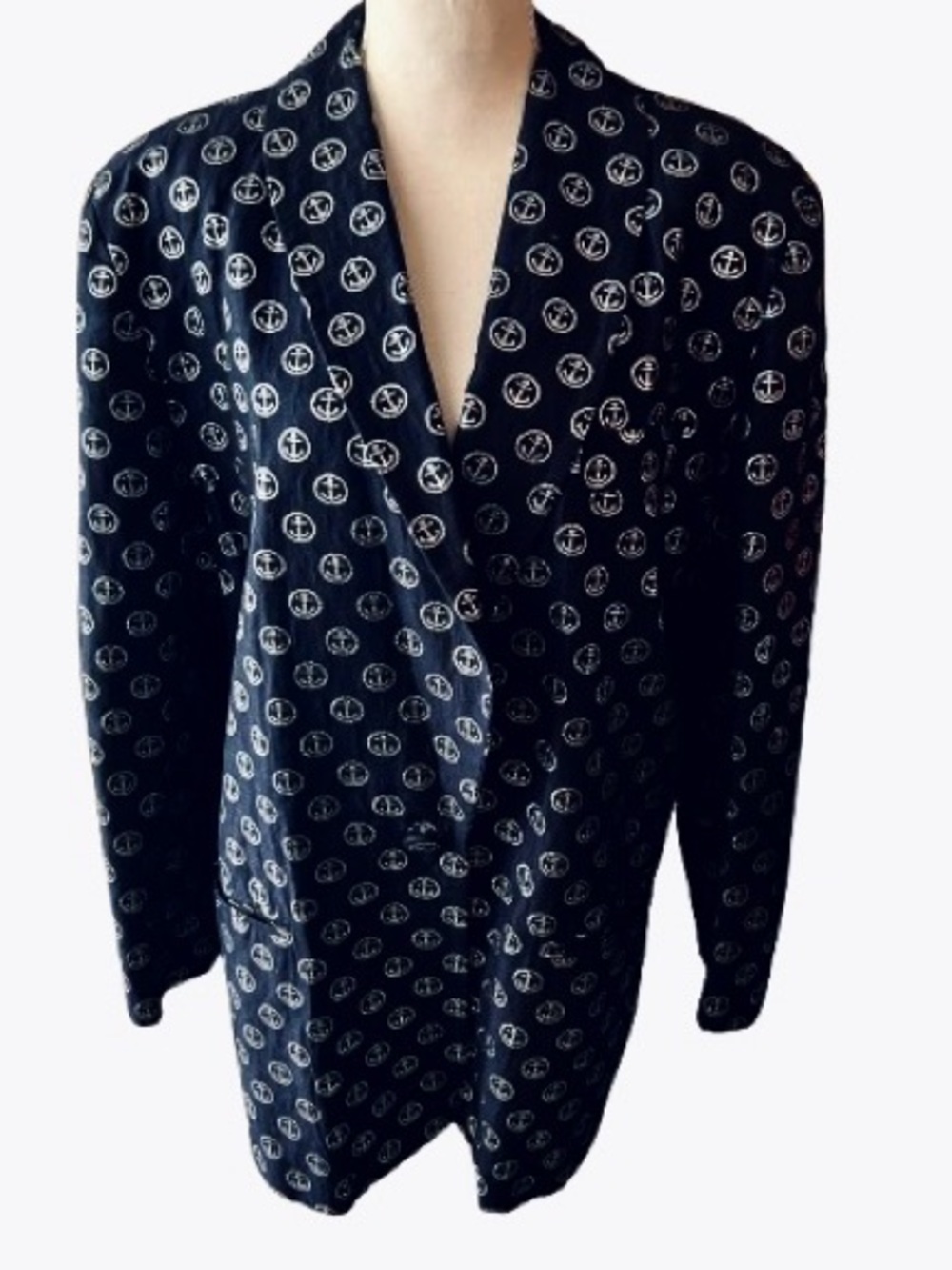 Nautical Navy & Silver Anchor Vintage SAKS FIFTH AVENUE Blazer Large Coastal